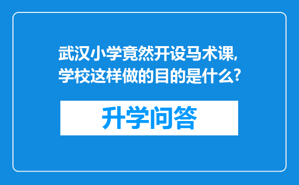 武汉小学竟然开设马术课,学校这样做的目的是什么?