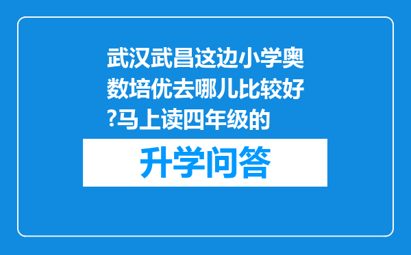 武汉武昌这边小学奥数培优去哪儿比较好?马上读四年级的