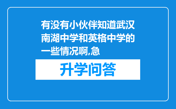 有没有小伙伴知道武汉南湖中学和英格中学的一些情况啊,急