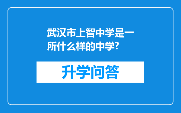 武汉市上智中学是一所什么样的中学?