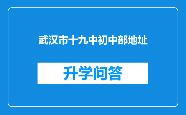 武汉市十九中初中部地址