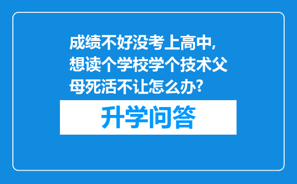 成绩不好没考上高中,想读个学校学个技术父母死活不让怎么办?