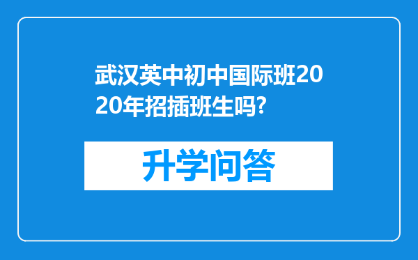 武汉英中初中国际班2020年招插班生吗?
