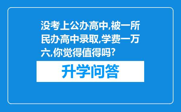 没考上公办高中,被一所民办高中录取,学费一万六,你觉得值得吗?