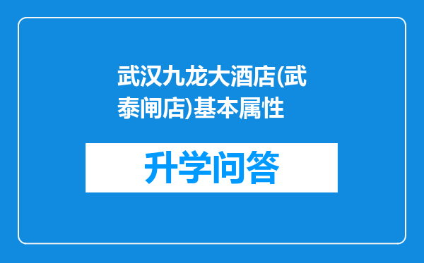 武汉九龙大酒店(武泰闸店)基本属性