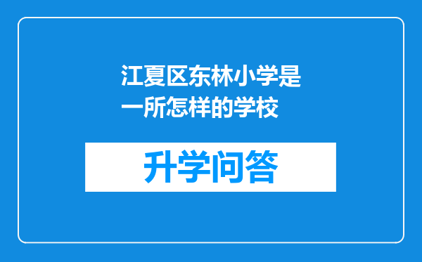 江夏区东林小学是一所怎样的学校