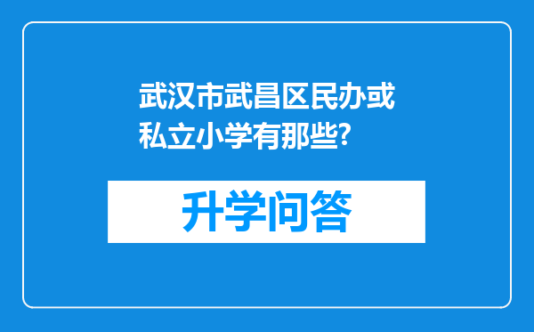 武汉市武昌区民办或私立小学有那些?