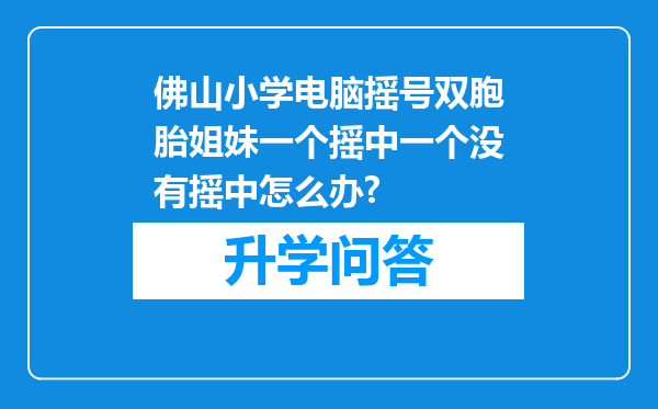 佛山小学电脑摇号双胞胎姐妹一个摇中一个没有摇中怎么办?