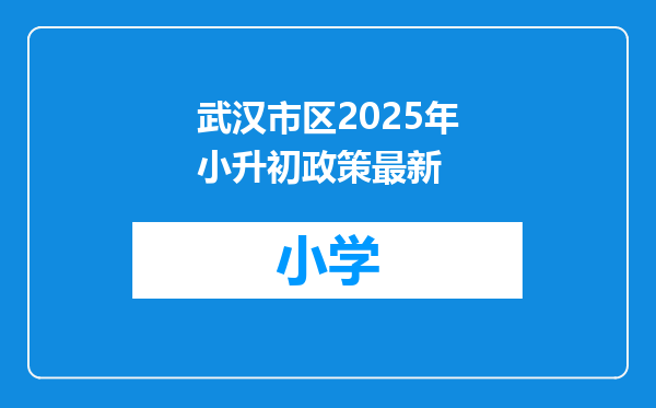 武汉市区2025年小升初政策最新