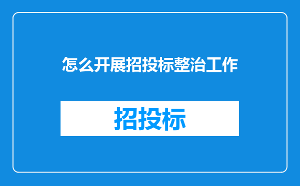 怎么开展招投标整治工作