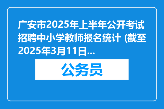 广安市2025年上半年公开考试招聘中小学教师报名统计 (截至2025年3月11日17时)