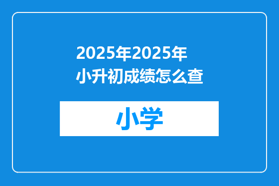 2025年2025年小升初成绩怎么查