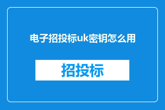 电子招投标uk密钥怎么用
