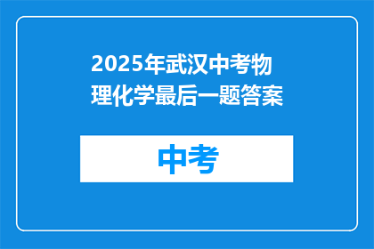 2025年武汉中考物理化学最后一题答案