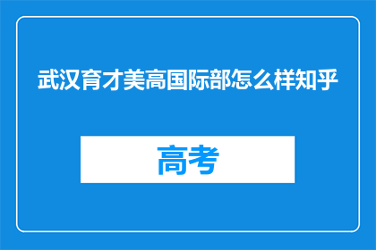 武汉育才美高国际部怎么样知乎