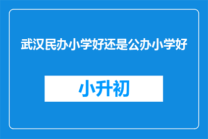 武汉民办小学好还是公办小学好