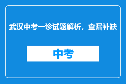 武汉中考一诊试题解析，查漏补缺