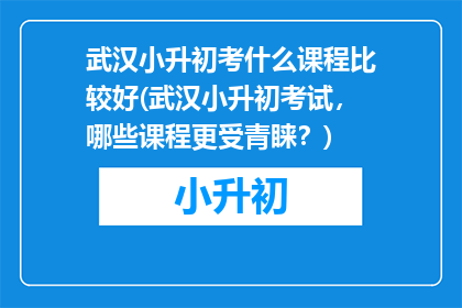 武汉小升初考什么课程比较好(武汉小升初考试，哪些课程更受青睐？)