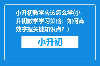 小升初数学应该怎么学(小升初数学学习策略：如何高效掌握关键知识点？)