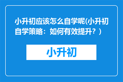 小升初应该怎么自学呢(小升初自学策略：如何有效提升？)