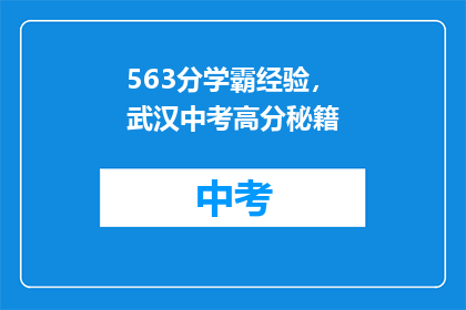 563分学霸经验，武汉中考高分秘籍