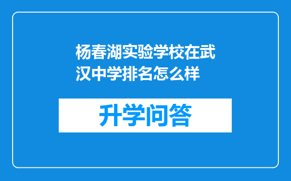 杨春湖实验学校在武汉中学排名怎么样