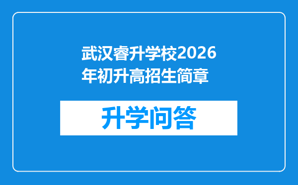 武汉睿升学校2026年初升高招生简章