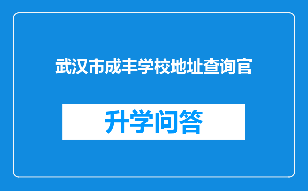 武汉市成丰学校地址查询官