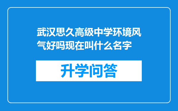 武汉思久高级中学环境风气好吗现在叫什么名字