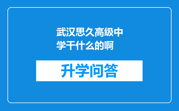 武汉思久高级中学干什么的啊