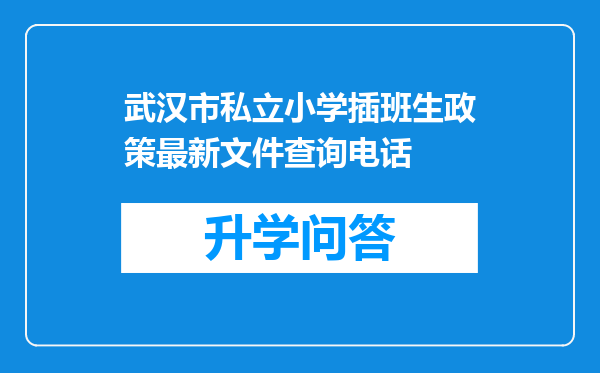 武汉市私立小学插班生政策最新文件查询电话