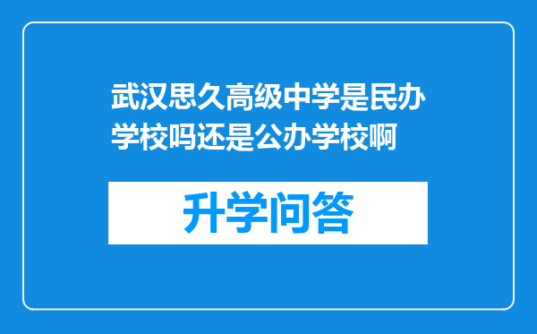 武汉思久高级中学是民办学校吗还是公办学校啊