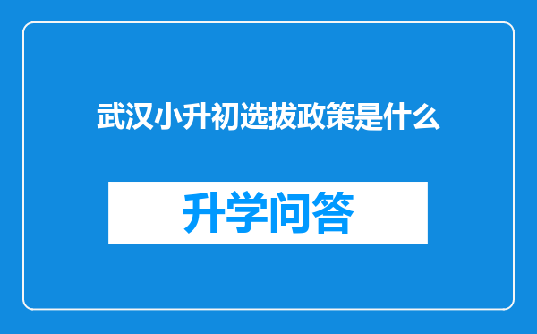 武汉小升初选拔政策是什么